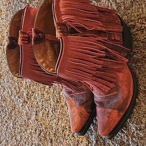 Red fringe leather cowboy boots